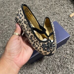 Stuart Weitzman Toddler Girls Shoes Leopard Print Flats with Black Trim Sz 8